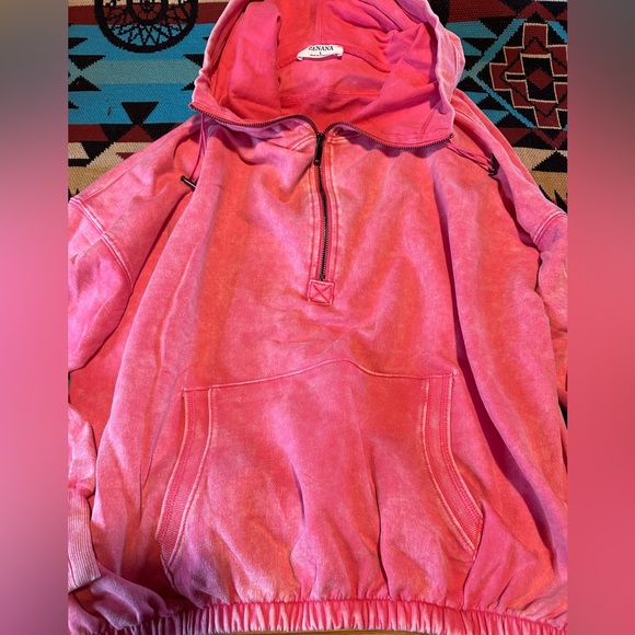 Zenana Women’s Hoodie Half Zip ~Pink - Picture 3 of 5